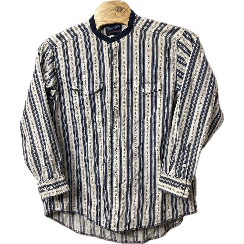 Vintage Wrangler X Long Tails Shirt Collarless 18 1/2 X 36 XXL Stripes Blue READ - Picture 1 of 9